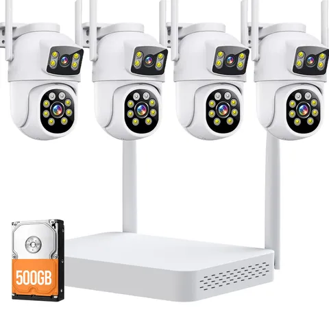 Dual Lens Outdoor Security Camera System 5GHz WiFi 10CH NVR Wireless AI Detect