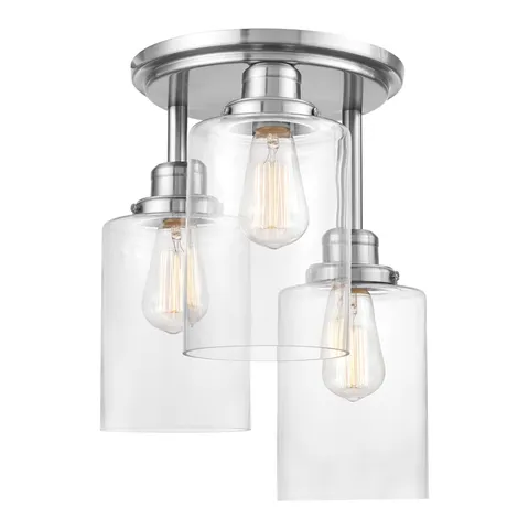 Globe Electric 61418 3-Light Semi-Flush Mount Ceiling Light Brushed Steel