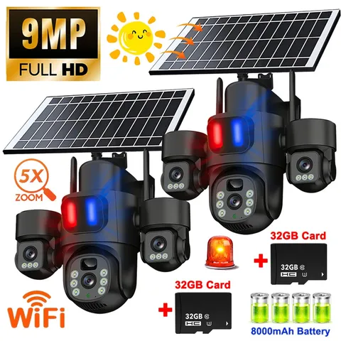 3 Lens Camara De Seguridad Solar Inalambricas Para Exterior Con Vision Nocturna