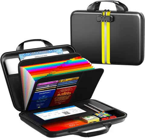 Fireproof Document Organizer with Lock, Rigid EVA File Box with 13-Pocket Accord