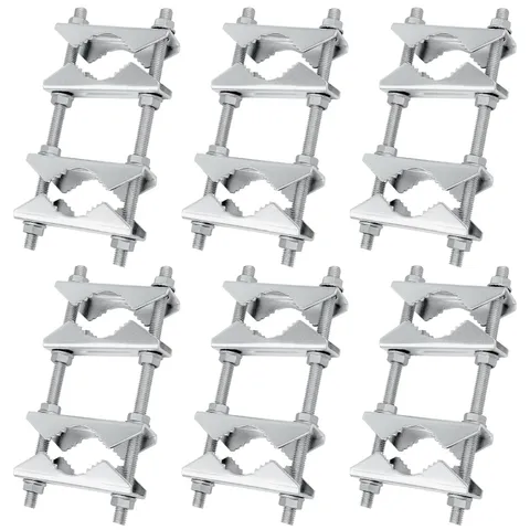 6 Pack Heavy Duty Antenna Mast Clamp Kits for 2" Pole Mounting - V Jaw Block Bra
