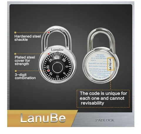 Lock Standard Dial Combination Lock, 2 in. Wide, with Different Comb. Pack of 5