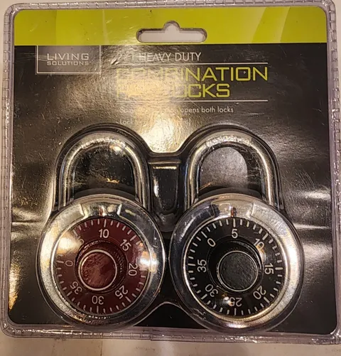Living Solutions Heavy Duty Combination Padlocks 2-Pack Silver 2in