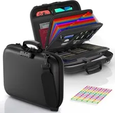 Fireproof Document Box with Lock & Shoulder Strap Hard-Shell Black | Fireproof