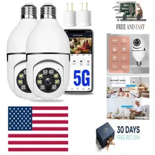 2PCS 360 Degree Security Cameras Wireless Outdoor, 2.4GHz & 5GHz WiFi Light Bulb