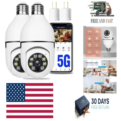 2PCS 360 Degree Security Cameras Wireless Outdoor, 2.4GHz & 5GHz WiFi Light Bulb