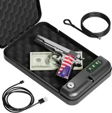 Grimtron Portable Pistol Safe Electronic Lock Box Key Access