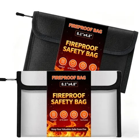 2 Pack Fireproof Money Bag Document Cash Bag for Passport Jewelry Files