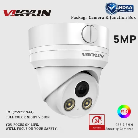 VIKYLIN 5MP Full Color POE IP Camera With Outdoor Waherproof Junction Box NDAA