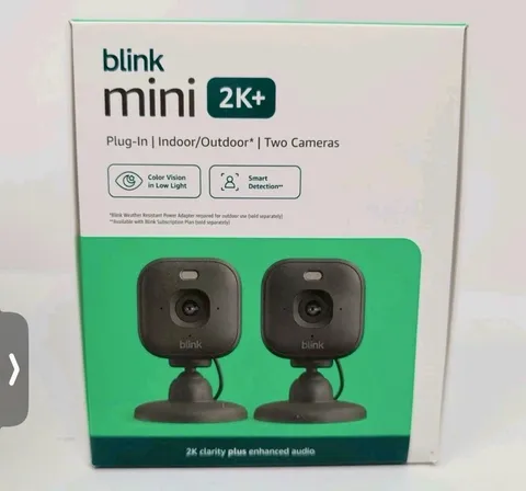 NEW 2 Pack of Blink Mini 2K+ Plug-in Indoor/Outdoor Cameras Night Vision BLACK