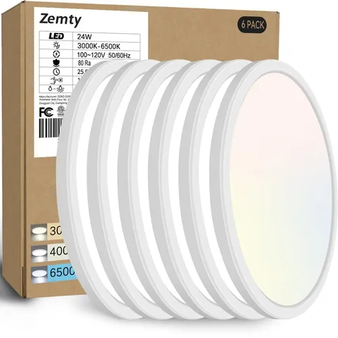 zemty 6Pack 12-Inch LED Flush Mount Ceiling Lights, 24W 12in-6Pack, White