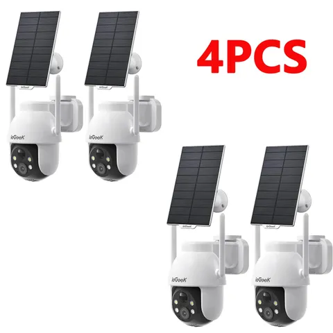 4PCS ieGeek 2K Solar Security Camera Outdoor Wireless Home Battery Camera Alexa