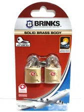 Brinks TSA Solid Brass Travel Padlock, 1/2 inch Shackle, 2 Pack Keyed-Alike