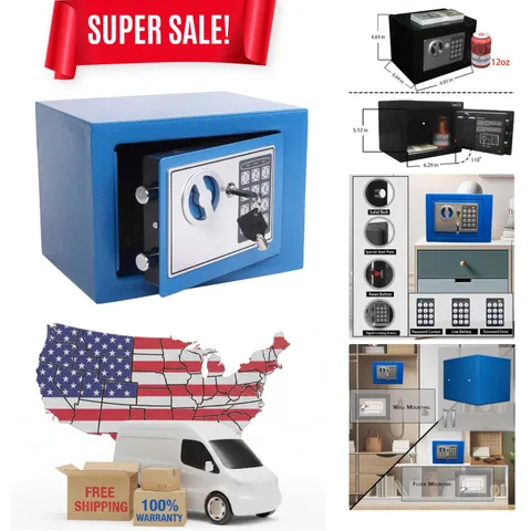 Compact Blue Steel Security Safe Box with Keypad - 0.23 Cu Ft Portable Storage