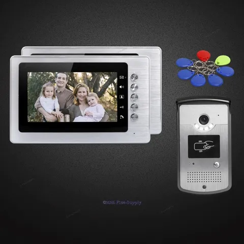 7" Video Door Phone Intercom System with Keyfobs Unlocking Camera for Apartment