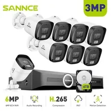 SANNCE 8CH 6MP NVR 3MP POE Security IP Camera System Outdoor Audio Recording AI
