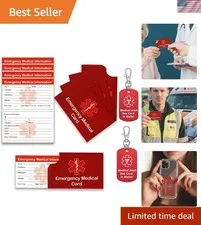 4 Pack Medical Alert Emergency Contact Information Id Card for Wallet and 2 P...