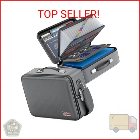 DocSafe Fireproof Document Box with Lock＆Shoulder Strap,Hard Case File Organizer