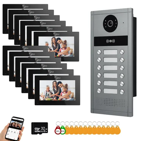 12-Unit Smart Video Intercom System, 7-Inch Touchscreen Wired Door Phone