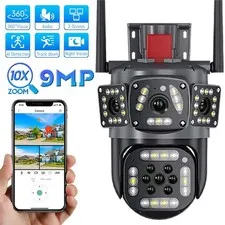 9MP Outdoor Home Security Camera WiFi CCTV PTZ IR Cam 2 Lens 3 Screen 10X ZOOM