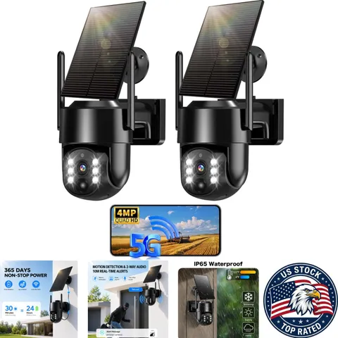 Weatherproof Wireless Solar Security Camera - 2K HD, Human Detection & 360° View