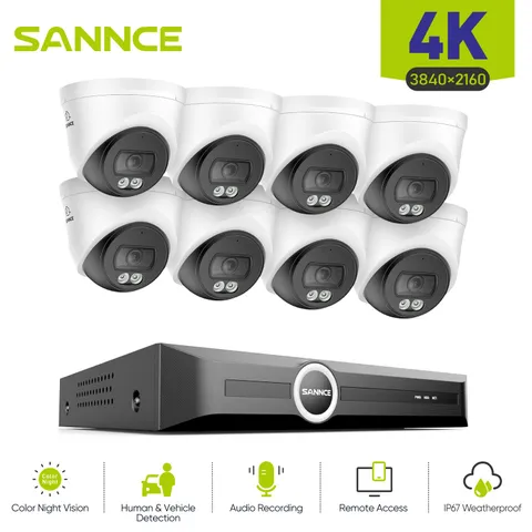 SANNCE 8CH NVR 4K Color POE Security Camera System Outdoor Human Detection Audio