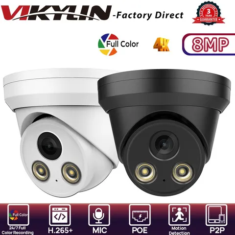 NEW VIKYLIN Full Color 8MP 4K POE Camera Black/White Motion Detection IP67 ONVIF