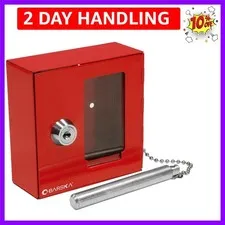 Red Key Lock Breakable Glass Window Alarm Emergency Key Storage Lock Box with...