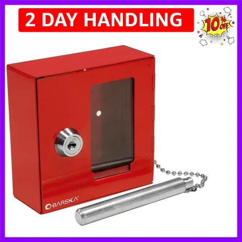 Red Key Lock Breakable Glass Window Alarm Emergency Key Storage Lock Box with...