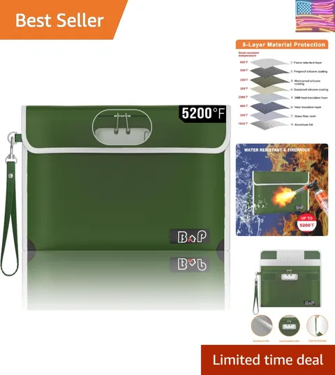 Fireproof Bag with Lock - 5200°F Heat Insulated, Waterproof Fireproof Money B...