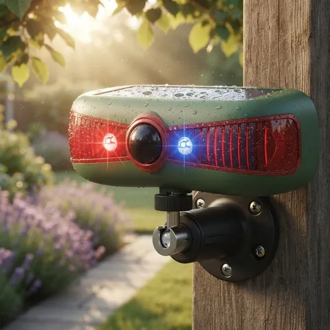 Outdoor Solar-Powered Motion Sensor Alarm with 13 Sounds & Red/Blue Strobe Light