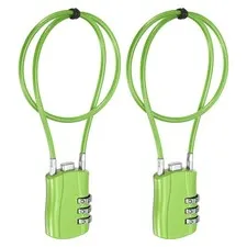 3-Digit Combination Padlock with Coated Steel Wire Rope (15.8", Green) (2Pcs)