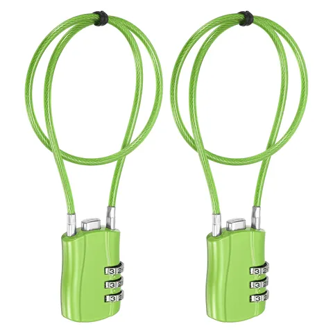 3-Digit Combination Padlock with Coated Steel Wire Rope (15.8", Green) (2Pcs)