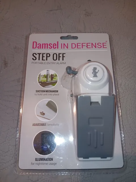 Damsel In Defense Step Off Portable Entry Alarm NIB White. BIN P 