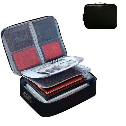 3-Layer Fireproof Document Box with Lock File Storage Box Waterproof Safe Bag