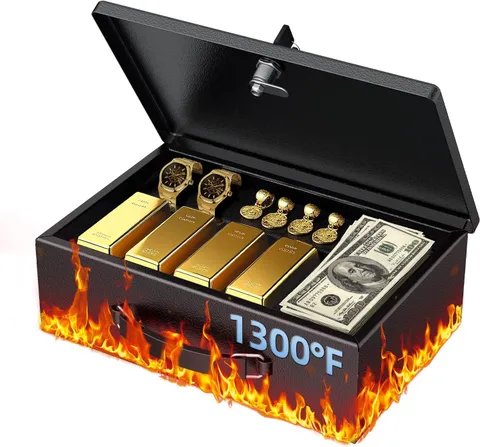 Fireproof Document Box with Key Lock & Handle, 12.7" X 8.5" X 4.1" (NOT Fit A4 P