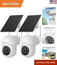 Solar Wireless Security Cameras 2-Pack | 4MP HD, 360° Night Vision Coverage
