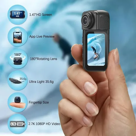 2.7K Mini Action Camera WiFi 180° Rotatable Sports Cam Magnetic Mount