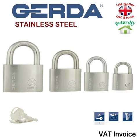 GERDA Heavy Duty Stainless Steel PADLOCK Security OPEN SHACKLE 30-60 mm RESYSTA