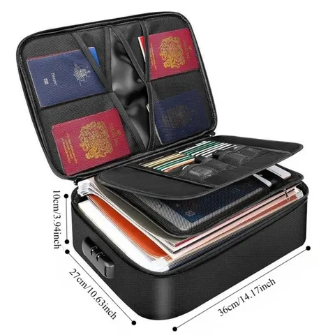 3-Layer Fireproof Document Box with Lock File Storage Box Waterproof Safe Bag US