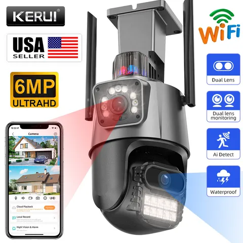 2.4G WiFi IP Dual Lens Camera 6MP HD Night Vision Security CCTV Onvif PTZ Camera