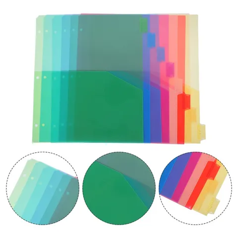 8pcs Binder Dividers with Pockets for 3 Ring Plastic Binders, 3 Hole Punched