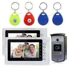 Video Door Phone Intercom Entry System 1X Camera With Keyfobs 2X7" Color Monitor