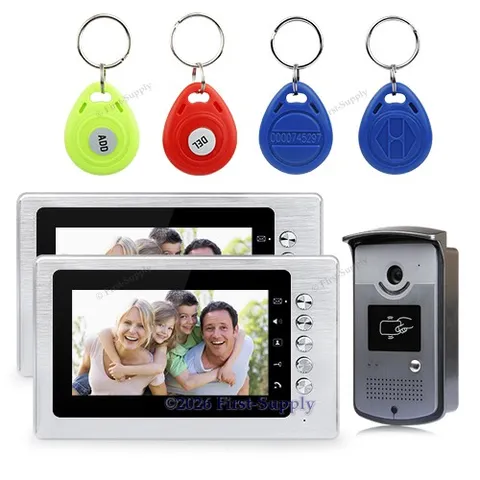 Video Door Phone Intercom Entry System 1X Camera With Keyfobs 2X7" Color Monitor