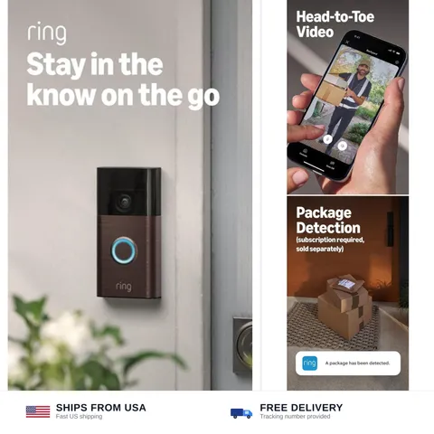 Ring Battery Doorbell, Home or business security with Head-to-Toe video, Live...