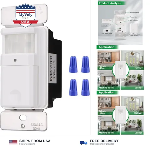 PIR Motion Sensor Light Switch BAG-001,120VAC Single Pole,180° Sensor Coverag...