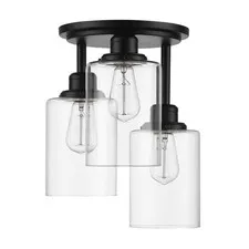 Globe Electric 65456 3-Light Flush Mount Ceiling Light, Matte Black