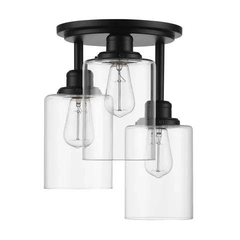 Globe Electric 65456 3-Light Flush Mount Ceiling Light, Matte Black