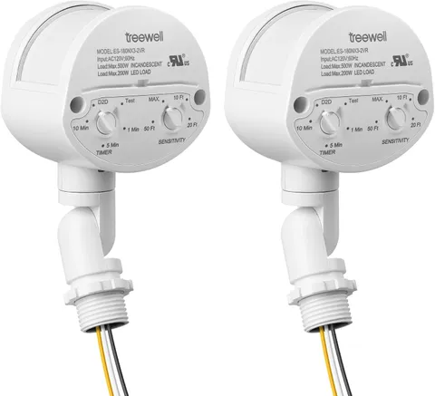 2 Pack Motion Sensor, 180-Degree Replacement Motion Detector, Adjustable Time &