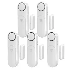 Window & Door Alarm When Opened 5-Pack for Kids Safety/Home Security, White